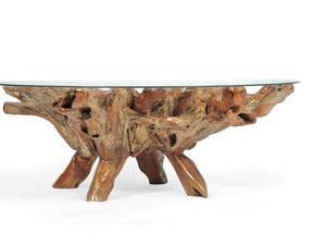 Teak Wood Root Coffee Table Including 55 Inch Round Glass Top - La Place USA Furniture Outlet