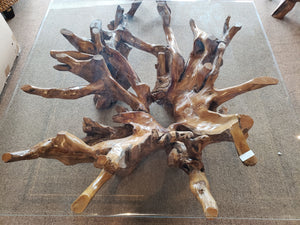 Teak Wood Root Rectangular Coffee Table with 55" x 43" Glass Top – La ...