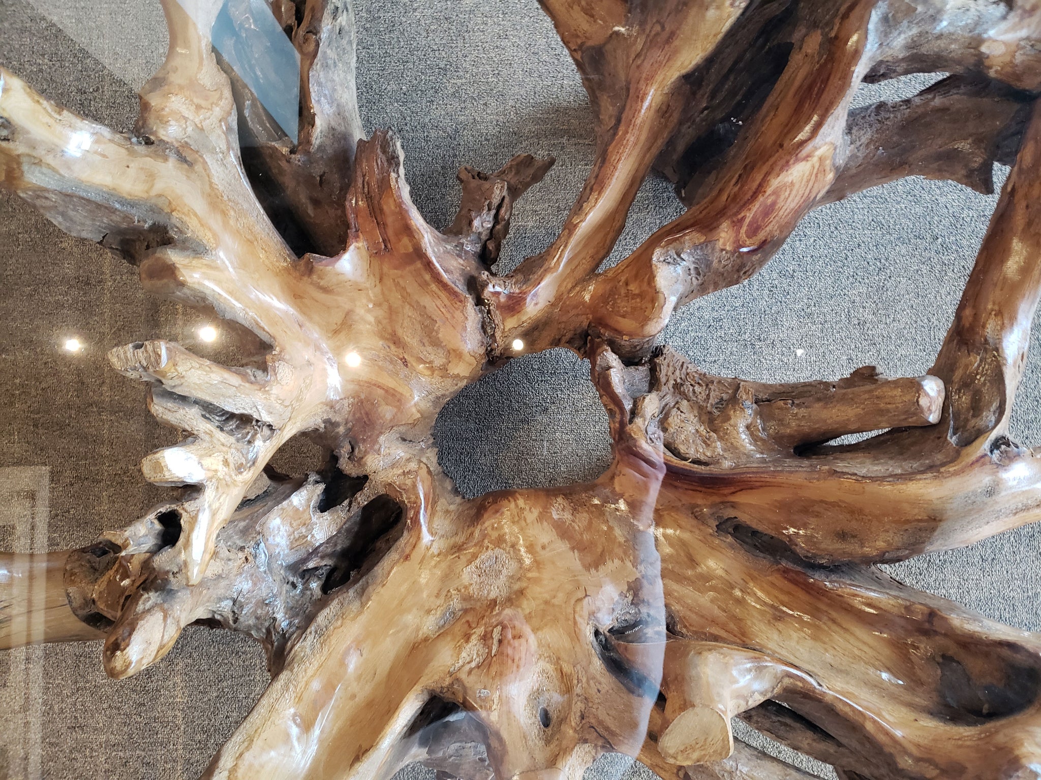 Teak Wood Root Rectangular Coffee Table with 55" x 43" Glass Top – La ...