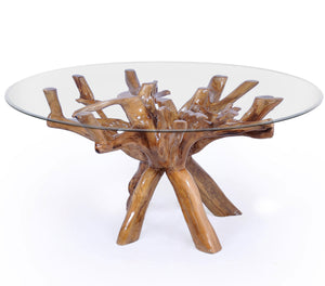 Teak Wood Root Dining Table Including a Round 48 Inch Glass Top - La Place USA Furniture Outlet