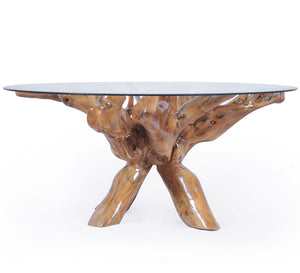Teak Wood Root Dining Table Including 55 Inch Round Glass Top - La Place USA Furniture Outlet