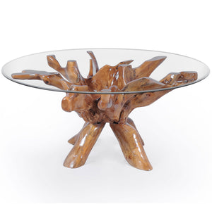 Teak Wood Root Dining Table Including 55 Inch Round Glass Top - La Place USA Furniture Outlet