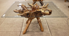 Teak Wood Root Dining Table with 63 inch Square Glass Top