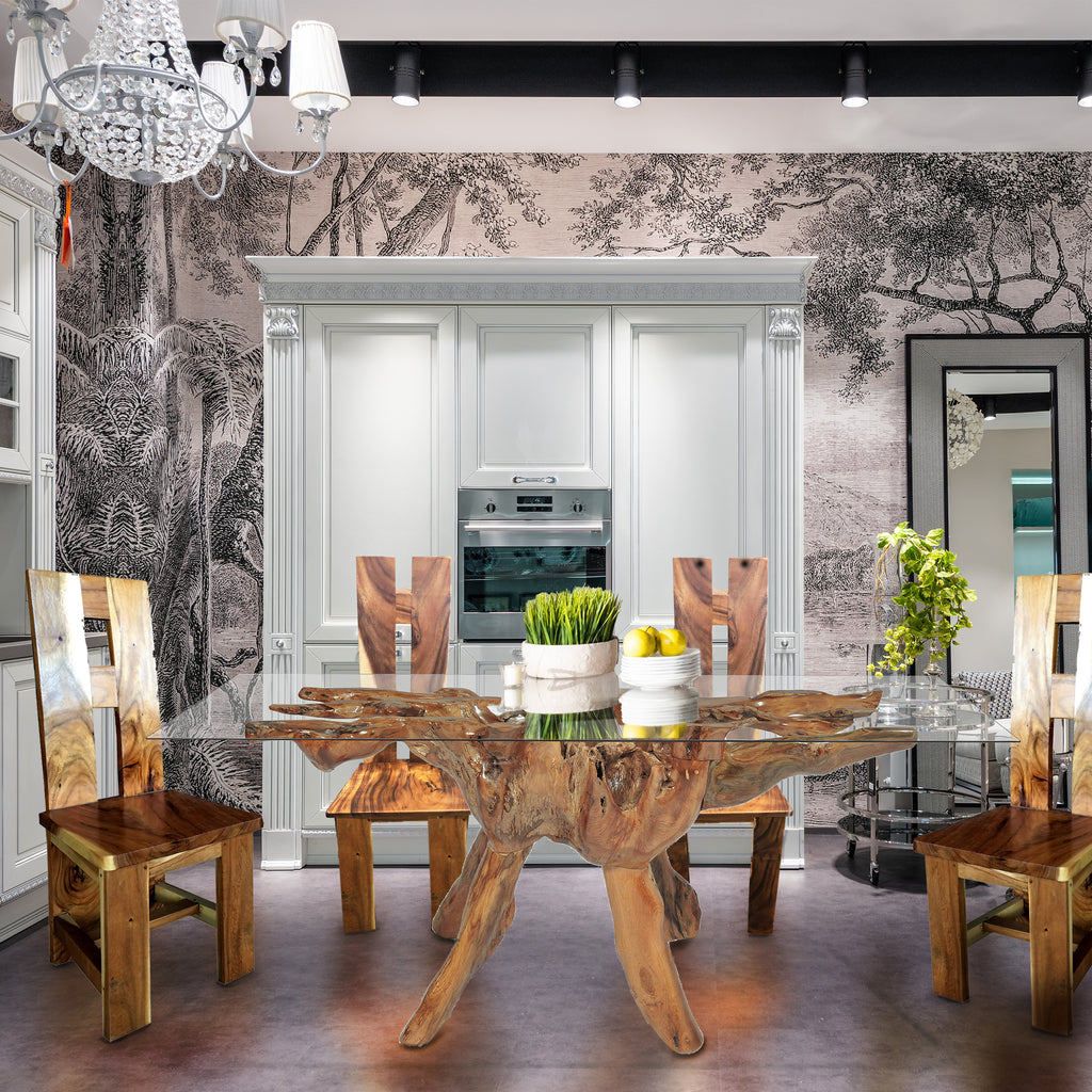 Teak Wood Root Dining Table Including a 71 x 40 Inch Glass Top – La ...