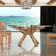 Teak Wood Root Dining Table Including a 71 x 40 Inch Glass Top - La Place USA Furniture Outlet
