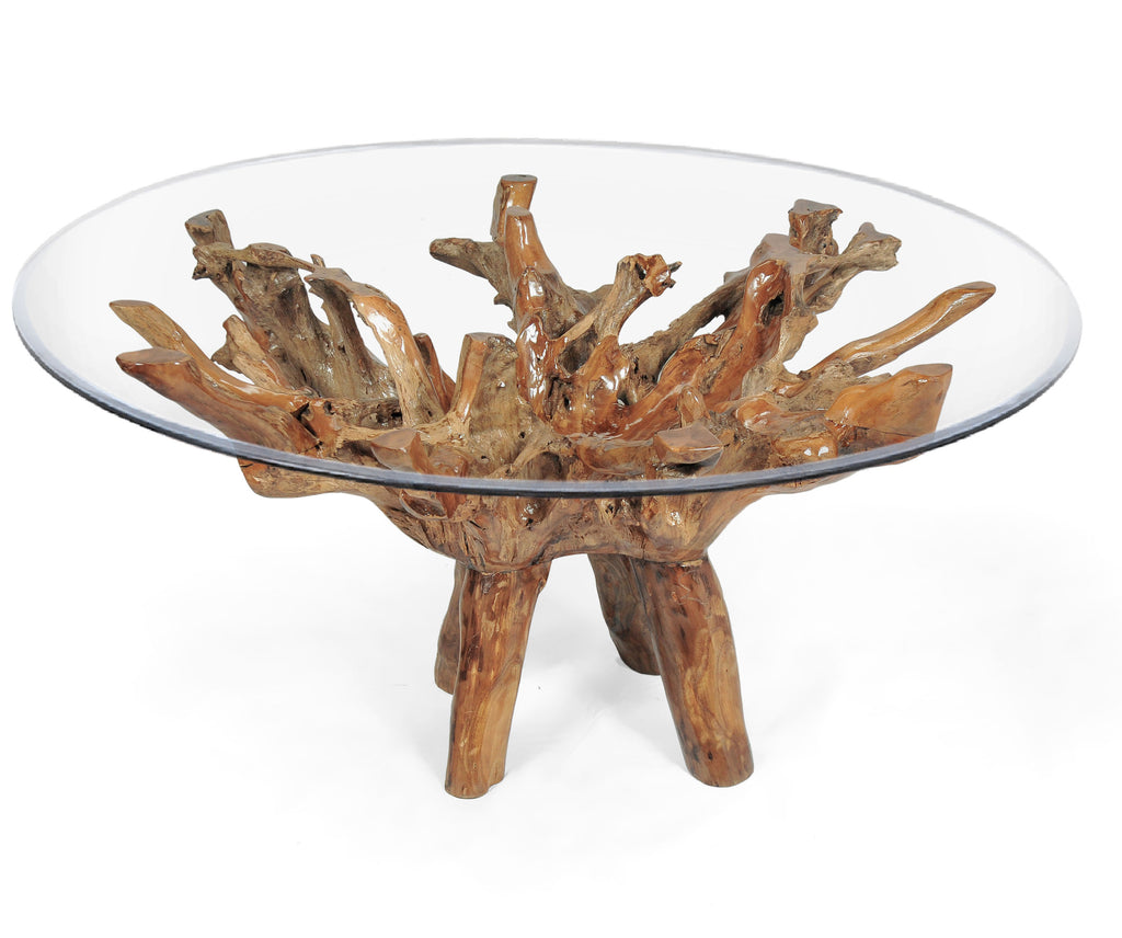 Teak Wood Root Dining Table Including a 63 Inch Round Glass Top – La ...