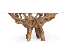 Teak Wood Root Dining Table Including a 63 Inch Round Glass Top - La Place USA Furniture Outlet