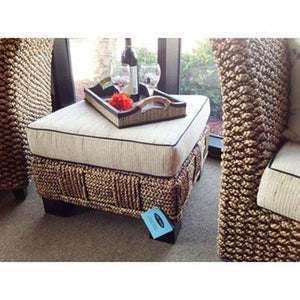 Water Hyacinth Rome Woven Ottoman with Cushion - La Place USA Furniture Outlet