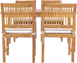 5 Piece Teak Wood Bermuda 55" Rectangular Small Bistro Dining Set with 4 Side Chairs - La Place USA Furniture Outlet
