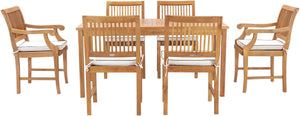 7 Piece Teak Wood Bermuda 63" Rectangular Medium Bistro Dining Set with 2 Arm Chairs & 4 Side Chairs - La Place USA Furniture Outlet