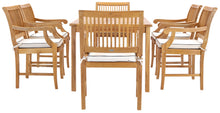 7 Piece Teak Wood Bermuda 63" Rectangular Medium Bistro Dining Set with 6 Arm Chairs - La Place USA Furniture Outlet