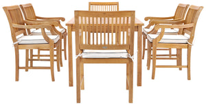 7 Piece Teak Wood Bermuda 71" Rectangular Large Bistro Dining Set with 6 Arm Chairs - La Place USA Furniture Outlet