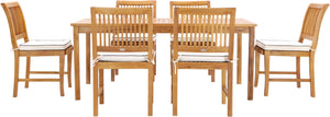 7 Piece Teak Wood Bermuda 71" Rectangular Large Bistro Dining Set with 6 Side Chairs - La Place USA Furniture Outlet