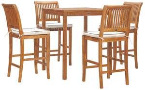 5 Piece Teak Wood Castle Patio Bistro Bar Set with 35" Bar Table & 4 Barstools - La Place USA Furniture Outlet