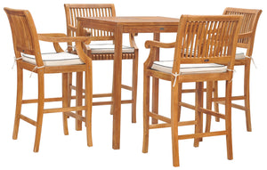 5 Piece Teak Wood Castle Patio Bistro Bar Set with 35" Bar Table & 4 Barstools with Arms - La Place USA Furniture Outlet