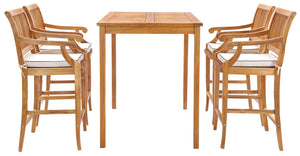 5 Piece Teak Wood Castle 55" Rectangular Small Bistro Bar Set including 4 Barstools with Arms - La Place USA Furniture Outlet