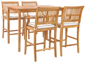 5 Piece Teak Wood Castle 55" Rectangular Small Bistro Bar Set including 4 Barstools with Arms - La Place USA Furniture Outlet