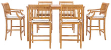 7 Piece Teak Wood Castle 71" Rectangular Large Bistro Bar Set with 6 Barstools with Arms - La Place USA Furniture Outlet