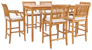 7 Piece Teak Wood Castle 71" Rectangular Large Bistro Bar Set with 6 Barstools with Arms - La Place USA Furniture Outlet