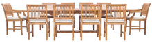 11 Piece Teak Wood Castle Patio Dining Set with Rectangular Double Extension Table, 8 Side Chairs and 2 Arm Chairs - La Place USA Furniture Outlet