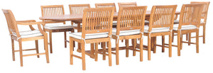 11 Piece Teak Wood Castle Patio Dining Set with Oval Double Extension Table, 8 Side Chairs and 2 Arm Chairs - La Place USA Furniture Outlet