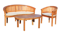 Teak Wood Peanut 3 Piece Patio Lounge Set, Double Bench, Chair & Coffee Table - La Place USA Furniture Outlet