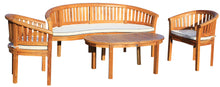 Teak Wood Peanut 4 Piece Patio Lounge Set, Triple Bench, 2 Chairs & Coffee Table - La Place USA Furniture Outlet