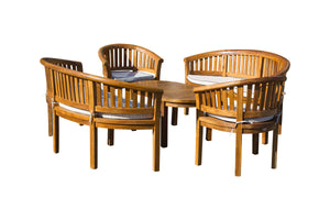 Teak Wood Peanut 5 Piece Patio Lounge Set, Double Bench, Triple Bench, 2 Chairs & Coffee Table - La Place USA Furniture Outlet