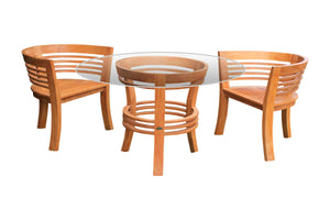 3 Piece Teak Wood Half Moon Patio Dining Set, 2 Chairs and 47" Round Table - La Place USA Furniture Outlet