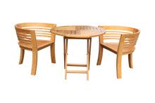 3 Piece Teak Wood California Half Moon Patio Dining Set, 2 Chairs and 36" Round Dining Table - La Place USA Furniture Outlet