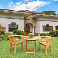 3 Piece Teak Wood California Half Moon Patio Dining Set, 2 Chairs and 36" Round Dining Table - La Place USA Furniture Outlet
