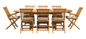 9 Piece Teak Wood Miami Patio Dining Set with Oval Extension Table, 2 Folding Arm Chairs and 6 Folding Side Chairs - La Place USA Furniture Outlet
