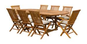 9 Piece Teak Wood Miami Patio Dining Set with Oval Extension Table, 2 Folding Arm Chairs and 6 Folding Side Chairs - La Place USA Furniture Outlet