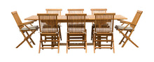 9 Piece Teak Wood Miami Patio Dining Set with Rectangular Extension Table, 2 Folding Arm Chairs and 6 Folding Side Chairs - La Place USA Furniture Outlet
