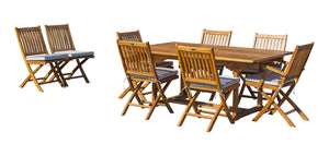 9 Piece Teak Wood Santa Barbara Patio Dining Set with Rectangular Extension Table, 2 Folding Arm Chairs and 6 Folding Side Chairs - La Place USA Furniture Outlet