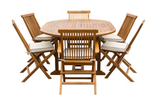 7 Piece Teak Wood Miami Patio Dining Set with Round to Oval Extension Table, 2 Arm Chairs and 4 Side Chairs with Cushions - La Place USA Furniture Outlet