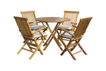 5 Piece Teak Wood California Dining Set with 47" Round Folding Table and 4 Folding Arm Chairs - La Place USA Furniture Outlet