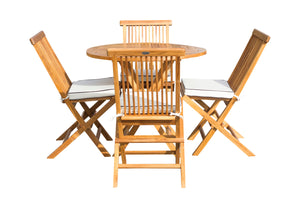 5 Piece Teak Wood California Dining Set with 47" Round Folding Table and 4 Folding Side Chairs - La Place USA Furniture Outlet