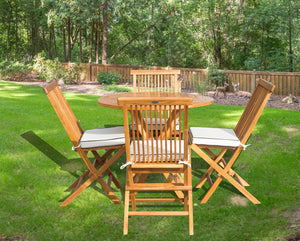 5 Piece Teak Wood California Dining Set with 47" Round Folding Table and 4 Folding Side Chairs - La Place USA Furniture Outlet