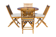 5 Piece Teak Wood Santa Barbara Patio Dining Set, 47" Round Folding Table with 4 Folding Side Chairs
