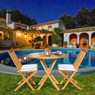 3 Piece Teak Wood California Patio Dining Set, 36" Round Folding Table with 2 Folding Side Chairs - La Place USA Furniture Outlet