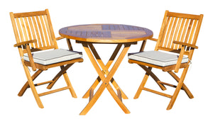 3 Piece Teak Wood Santa Barbara Patio Dining Set, 36" Round Folding Table with 2 Folding Arm Chairs - La Place USA Furniture Outlet