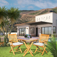 3 Piece Teak Wood Santa Barbara Patio Dining Set, 36" Round Folding Table with 2 Folding Arm Chairs - La Place USA Furniture Outlet