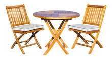3 Piece Teak Wood Santa Barbara Patio Dining Set, 36" Round Folding Table with 2 Folding Side Chairs - La Place USA Furniture Outlet