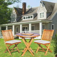 3 Piece Teak Wood Santa Barbara Patio Dining Set, 36" Round Folding Table with 2 Folding Side Chairs - La Place USA Furniture Outlet