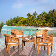 5 Piece Teak Wood Peanut Patio Conversation Set with 4 Chairs Coffee Table