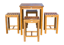 5 Piece Teak Wood Seville Small Counter Height Patio Bistro Set, 4 Counters Stools and 27" Square Table - La Place USA Furniture Outlet