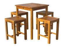 5 Piece Teak Wood Seville Small Counter Height Patio Bistro Set, 4 Counters Stools and 27" Square Table - La Place USA Furniture Outlet