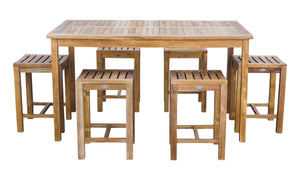 7 Piece Teak Wood Antigua Patio Counter Height Bistro Set with 63" Rectangular Table and 6 Stools - La Place USA Furniture Outlet