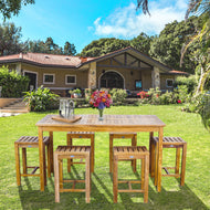 7 Piece Teak Wood Antigua Patio Counter Height Bistro Set with 63" Rectangular Table and 6 Stools
